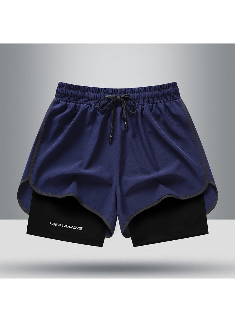 Sports Shorts Mens and Womens Summer Sports Running Shorts Quick-drying Lined Fake Two-piece Training Three-point Pants Mens Blue  - Image 5