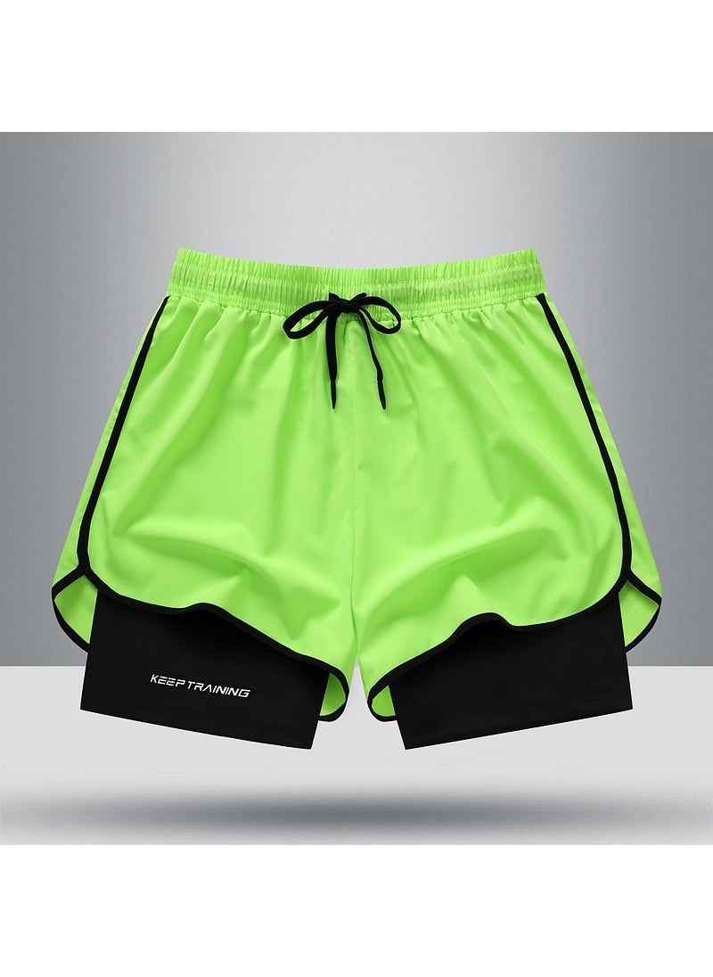 Sports Shorts Mens and Womens Summer Sports Running Shorts Quick-drying Lined Fake Two-piece Training Three-point Pants Mens Blue  - Image 3