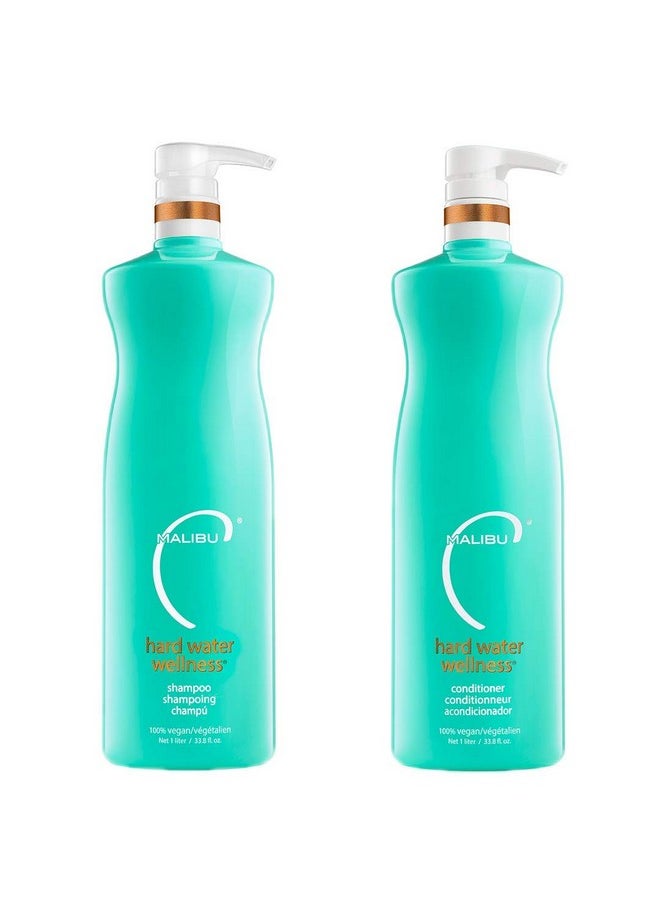 Malibu C Hard Water Wellness Hair Shampoo & Conditioner Duo (33.8 Oz) Hydrating Hair Care For Shine & Manageability Protects From Waterborne Elements That Cause Dry Damaged Hair  - Image 2