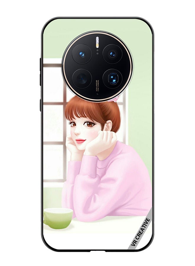 VR CREATIVE Protective Case Cover For Huawei Mate 50 Pro Girl Having Tea Design Multicolour - Image 1