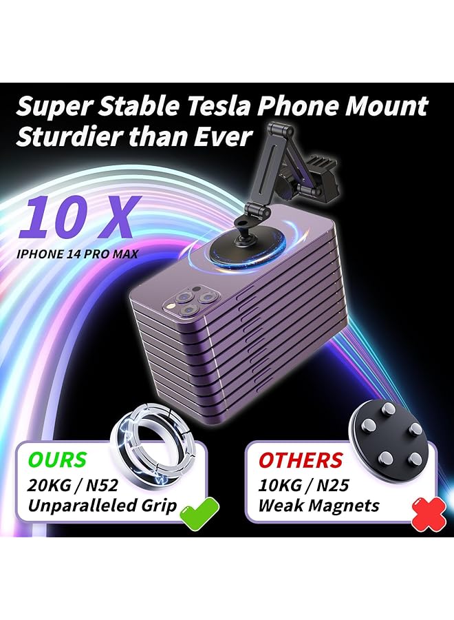 KASTWAVE Phone Holder For Tesla Model - Stable Metal Mount For Model 3 & Model Y, 360° Rotation, Universal Fit For Iphone 12-15 Magsafe, N52 Magnets - Image 4