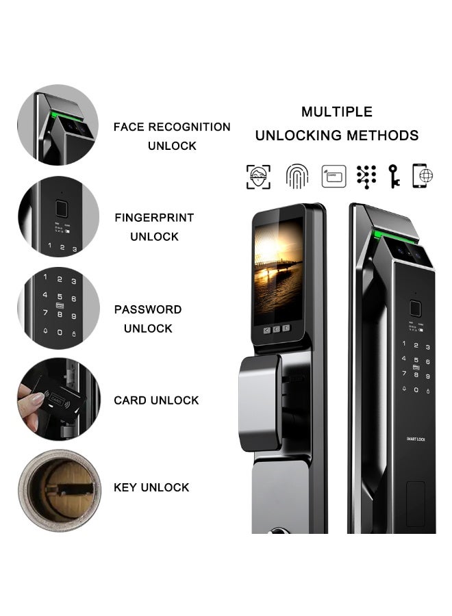 Smart WiFi Door Lock with 3D Face Unlock Fingerprint Access Keyless Entry IC Card Password App Control Voice Assistant Compatible Modern Aluminum Alloy Design for Wood and Steel Door, 6068 Lock Cylinder - Image 2