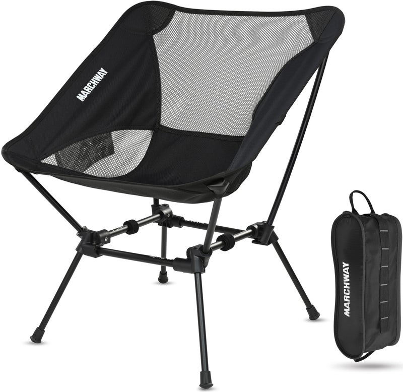 MARCHWAY Ultralight Folding Camping Chair Heavy Duty Portable Compact for Outdoor Camp Travel Beach Picnic Festival Hiking Lightweight Backpacking Black