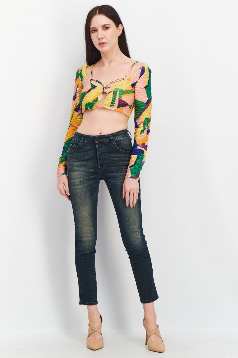 NA-KD Women U-Neck Long Sleeve Crop Top, Multicolor - Image 4