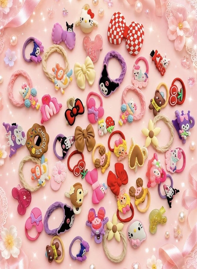 Luxelocks Pack of 12pcs Hair Accessories Set, Cute Animal Design Hair Clips and Elastic Bands, hair claw Pink and Multi-Colour kids set - Image 1