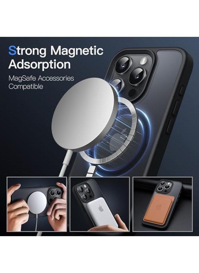 Magnetic Case For Iphone 15 Pro 6.1 Inch Compatible With Magsafe Translucent Matte Back Slim Shockproof Phone Cover Black