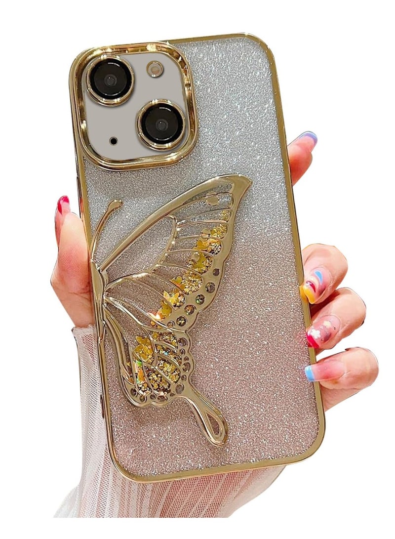 Mobistyle Designed For Iphone 13 Cover With Luxury Glitter Cute Butterfly Plating Design Aesthetic Women Teen Girls Back Cover Cases For Iphone 13 (Butterfly |Gold) - Glass - Image 1