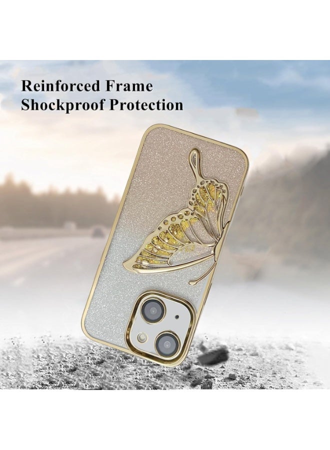 Mobistyle Designed For Iphone 13 Cover With Luxury Glitter Cute Butterfly Plating Design Aesthetic Women Teen Girls Back Cover Cases For Iphone 13 (Butterfly |Gold) - Glass - Image 5