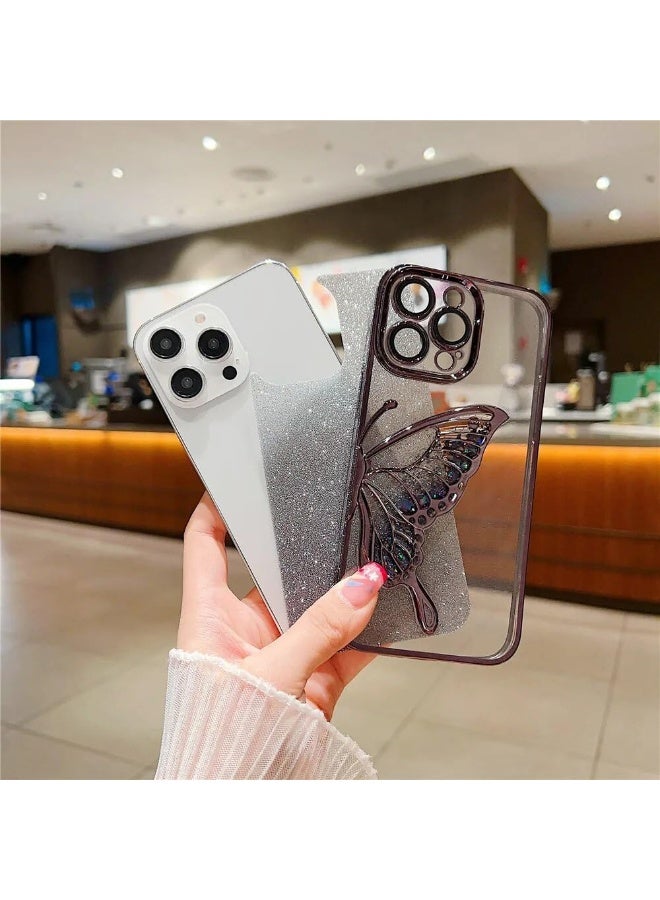 Mobistyle Designed For Iphone 13 Cover With Luxury Glitter Cute Butterfly Plating Design Aesthetic Women Teen Girls Back Cover Cases For Iphone 13 (Butterfly |Gold) - Glass - Image 3