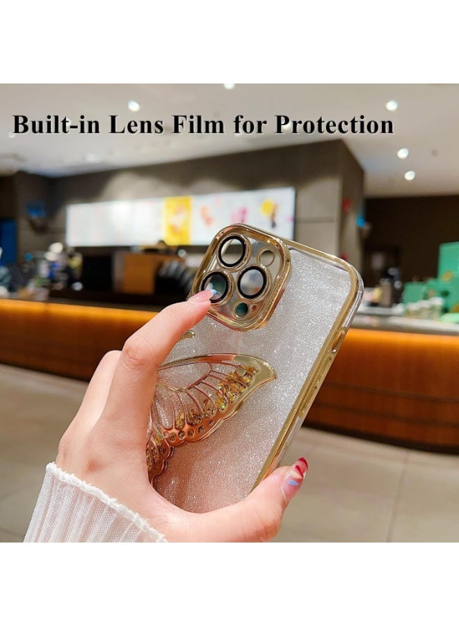 Mobistyle Designed For Iphone 13 Cover With Luxury Glitter Cute Butterfly Plating Design Aesthetic Women Teen Girls Back Cover Cases For Iphone 13 (Butterfly |Gold) - Glass - Image 4