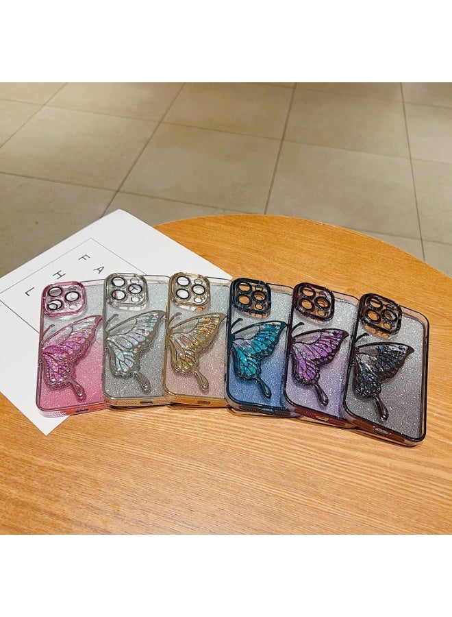 Mobistyle Designed For Iphone 13 Cover With Luxury Glitter Cute Butterfly Plating Design Aesthetic Women Teen Girls Back Cover Cases For Iphone 13 (Butterfly |Gold) - Glass - Image 2