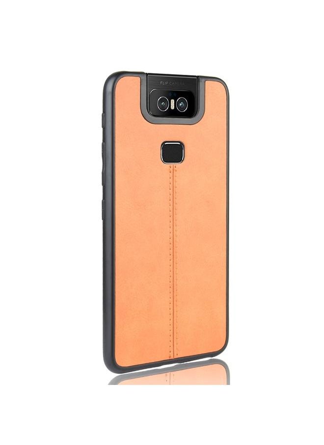 زبون جراب لهاتف Asus Zenfone 6 ZS630KL مقاوم للصدمات بنمط جلد البقر المخيط، مصنوع من مادة PC + PU + TPU  - Image 3