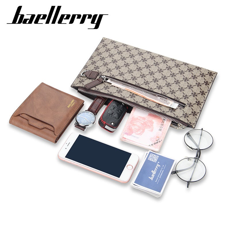 بايلليري حقيبة يد رجالية من Baellerry بطبعة هندسية، سعة كبيرة، محفظة بنمط المظروف الفاخر - Image 3