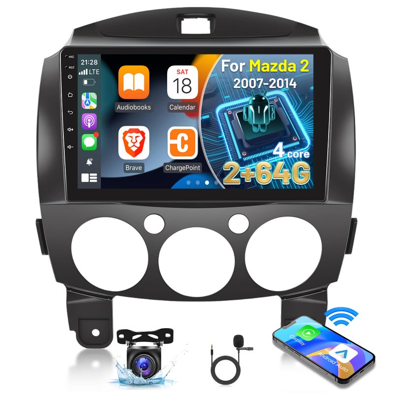 EKAT 2G64G Car Radio for Mazda 2 20072014 9 inch Touch Screen Car Play Android 13 Mazda 2 Stereo CarplayAndroid AutoEQ AudioBluetoothSWC AHD Backup Camera - Image 2