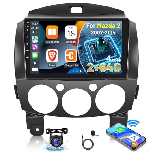 EKAT 2G64G Car Radio for Mazda 2 20072014 9 inch Touch Screen Car Play Android 13 Mazda 2 Stereo CarplayAndroid AutoEQ AudioBluetoothSWC AHD Backup Camera - Image 1