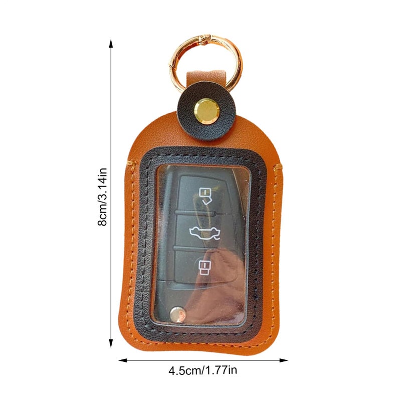 Brown Leather Portable Key Case Holder Sturdy Lightweight Keychain Bag Car Accessories - Image 3