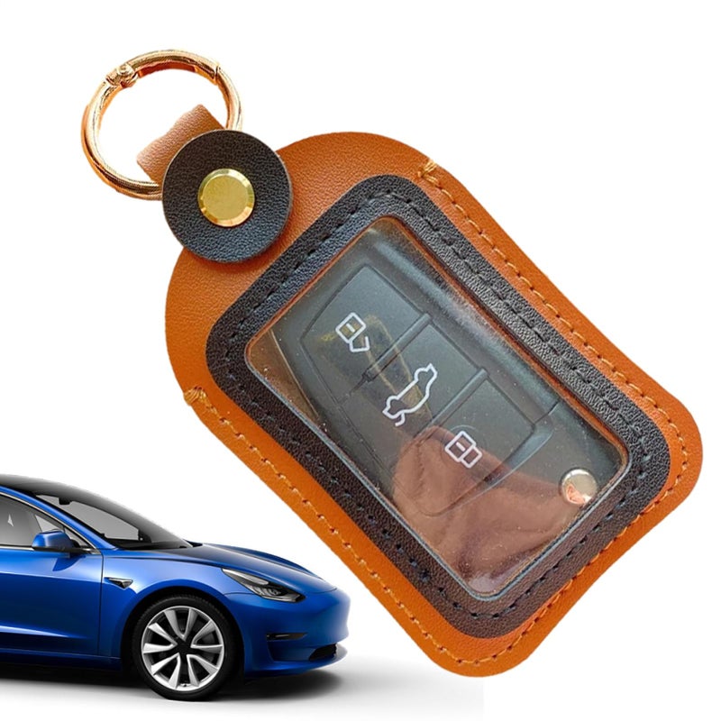 Brown Leather Portable Key Case Holder Sturdy Lightweight Keychain Bag Car Accessories - Image 2