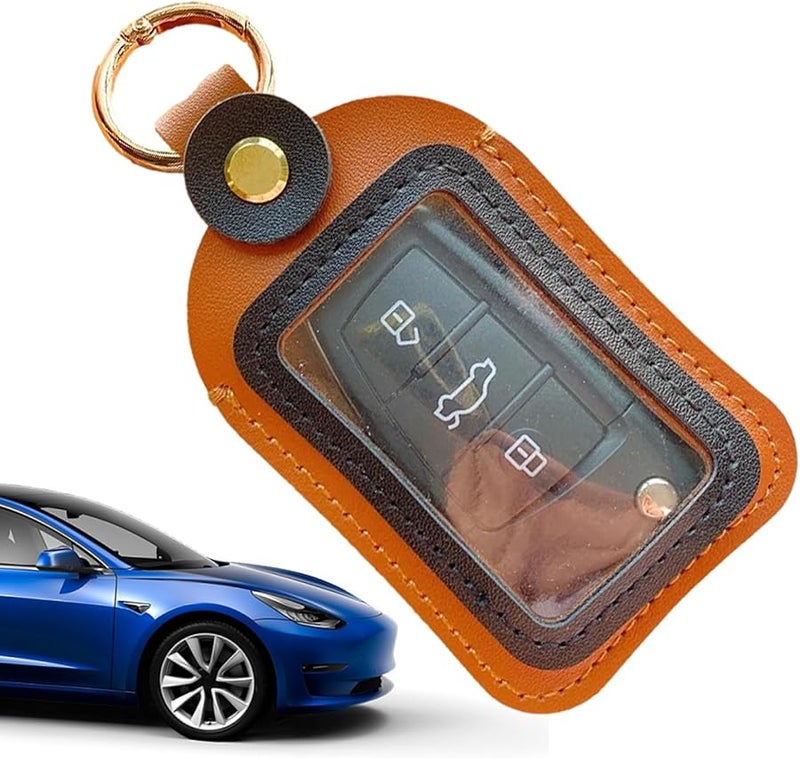 Brown Leather Portable Key Case Holder Sturdy Lightweight Keychain Bag Car Accessories - Image 1