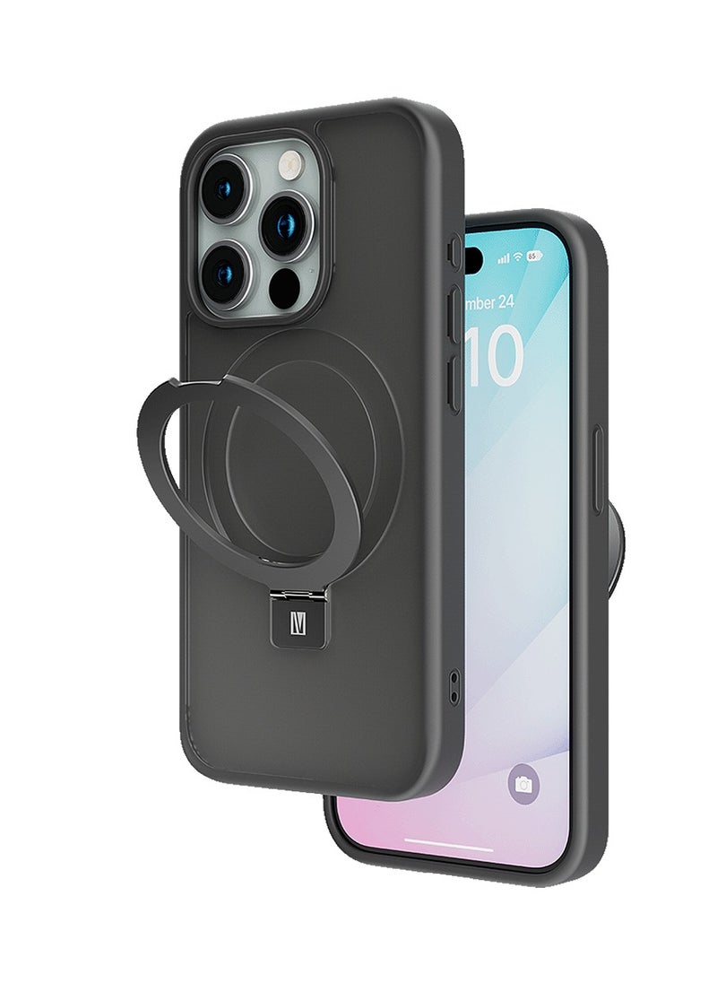 LEVELO Levelo iPhone 15 Pro Max Verona PC + TPU MagSafe Kickstand Matte Case - Black  - Image 1