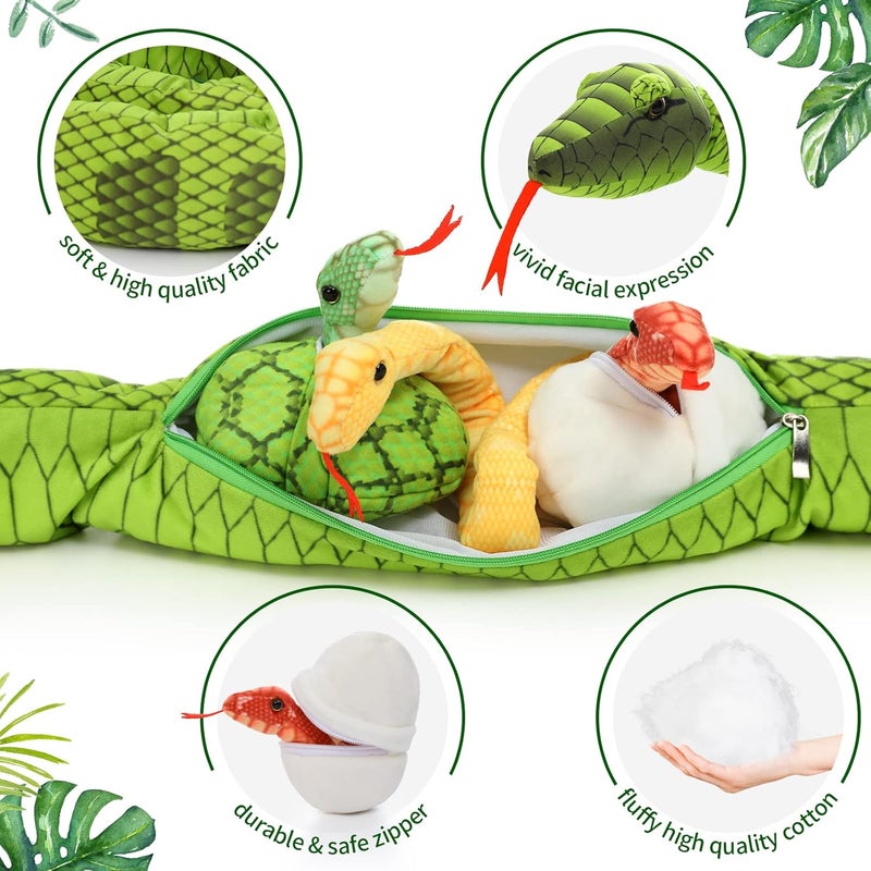 MorisMos Giant Snake Cuddly Toy XXL, 200 cm Long Green Cuddly Snake with 3 Babies in the Belly, Large Cobra Plush Snake Stuffed Toy for Boys as a Birthday Gift - Image 2