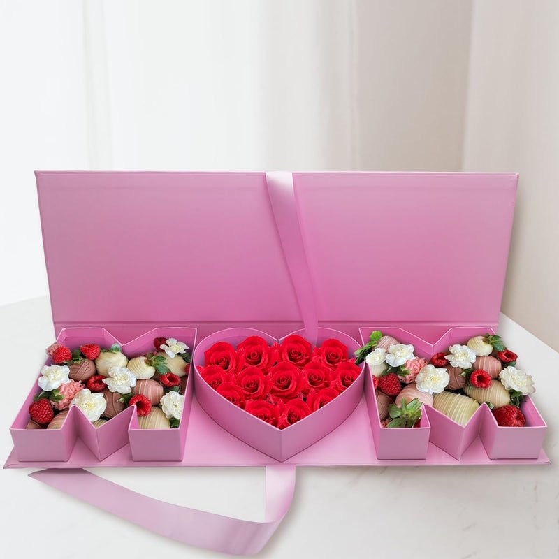WENPACK Empty Flower Gift Box Mother's Day MOM Cardboard Letter Shaped Fillable Chocolate Strawberry Candy Packaging (MOMpink) - Image 1