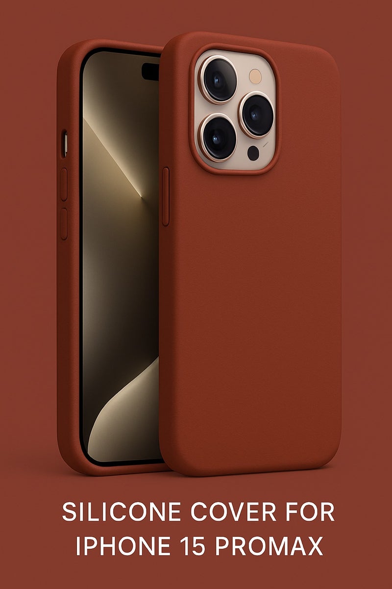 15 Pro Max Liquid Gel Silicone - Protective Cover with Microfiber Interior, Soft Silky Touch, Anti-Scratch, Thin Shockproof Cover - Reddish Brown - Image 1