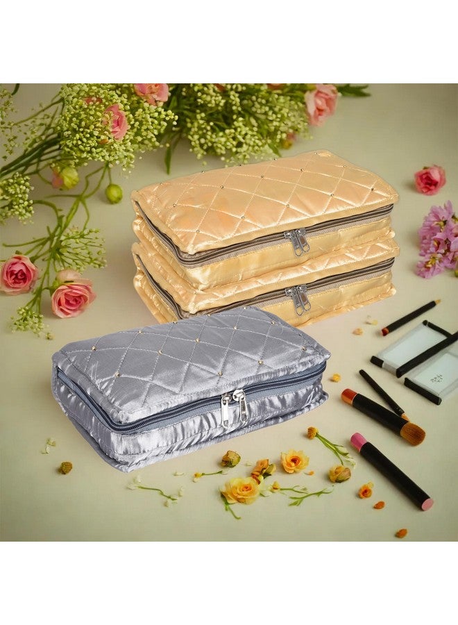 Hearts Makeup Storage Bag | Vanity Organizer | Makeup Pouch | Pendant Organizer | Cosmetic Kit For Travel | 6 Pouch Organizer | Moti Jewellery Organizer | Large | Pack Of 3 | Multi - Image 1