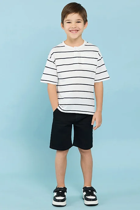 R&B Solid Denim Shorts With Drawstring Waist