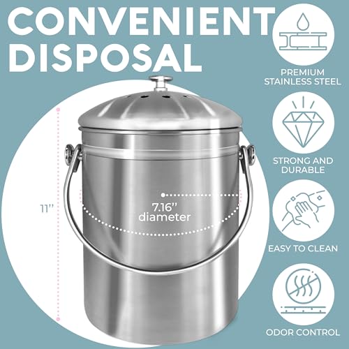 EPICA Countertop Compost Bin Kitchen 13 Gallon Odorless Composting Bin with Carbon Filters Indoor Compost Bin with Lid Stainless Steel Kitchen Composter for Food Scraps Waste Recycling - Image 3