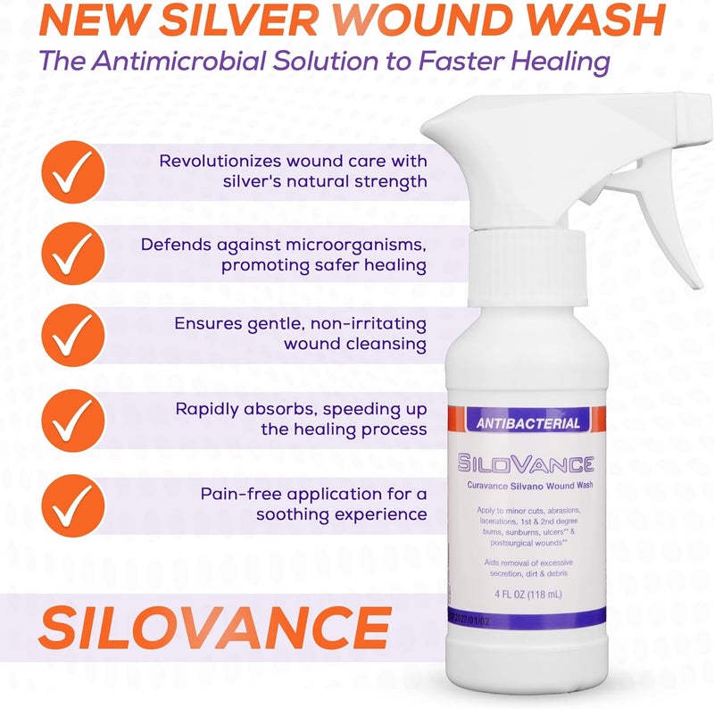 Medvance Curavance,Sterile Silver Wound Wash Spray - Gentle Absorbent Wound Care Spray for Easing Pain - Easy Apply Sterile Wound Wash w/Wound Cleanser Spray for Abrasions, Ulcers & Burns - Image 5