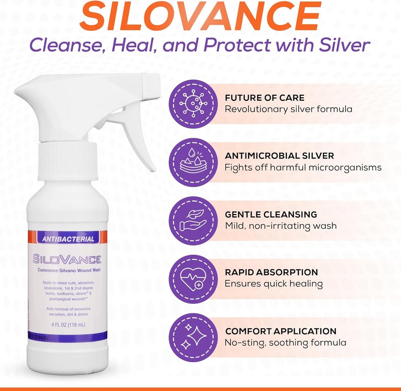Medvance Curavance,Sterile Silver Wound Wash Spray - Gentle Absorbent Wound Care Spray for Easing Pain - Easy Apply Sterile Wound Wash w/Wound Cleanser Spray for Abrasions, Ulcers & Burns - Image 1