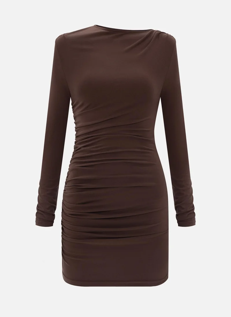 Lichi Jersey mini dress with long sleeves and gathering at the side seam