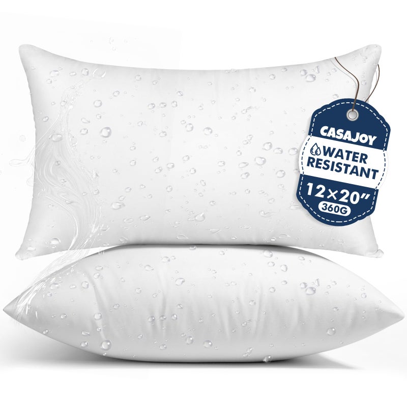 CASAJOY Pack of 2 12x20 Outdoor Pillow Inserts Water Resistant Throw Pillow Inserts Outdoor Lumbar Pillow for Patio Furniture Sofa Bed Living Room Garden Decorative Waterproof Pillow Inserts - Image 2