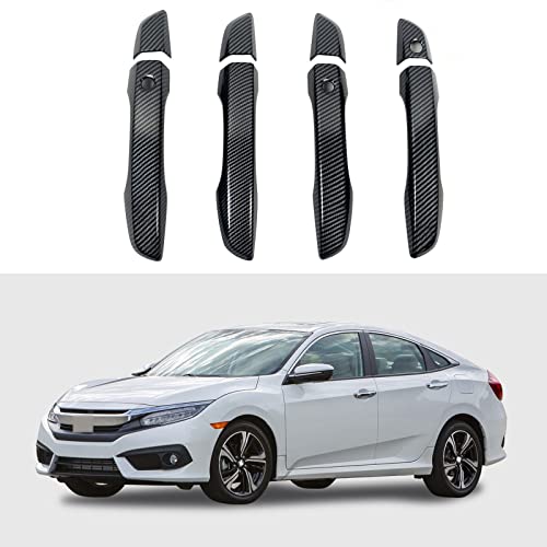 BENXUTO Door Handle Cover Trim Compatible With 10th Gen Honda Civic Sedan Hatchback Coupe Type R 2016 2017 2018 2019 2020 2021 Exterior Door Handles with smart Entry keyhole Carbon Fiber style Car Decoration - Image 1