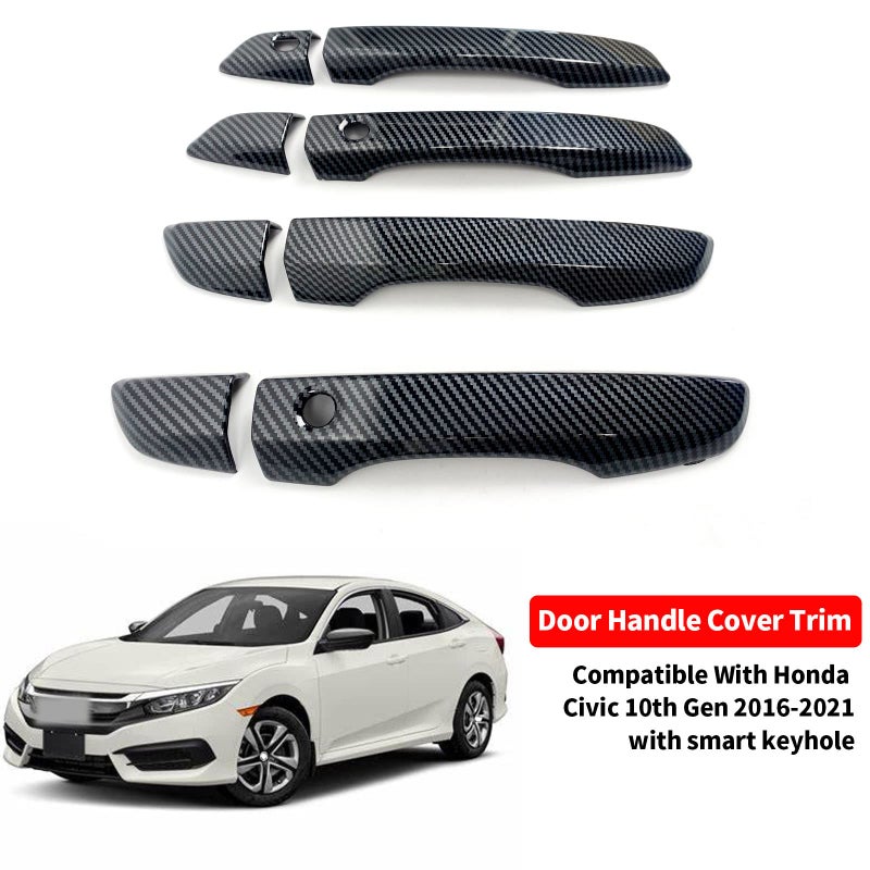 BENXUTO Door Handle Cover Trim Compatible With 10th Gen Honda Civic Sedan Hatchback Coupe Type R 2016 2017 2018 2019 2020 2021 Exterior Door Handles with smart Entry keyhole Carbon Fiber style Car Decoration - Image 4