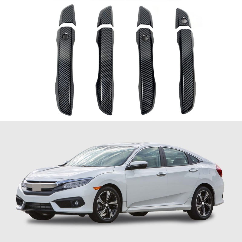 BENXUTO Door Handle Cover Trim Compatible With 10th Gen Honda Civic Sedan Hatchback Coupe Type R 2016 2017 2018 2019 2020 2021 Exterior Door Handles with smart Entry keyhole Carbon Fiber style Car Decoration - Image 2
