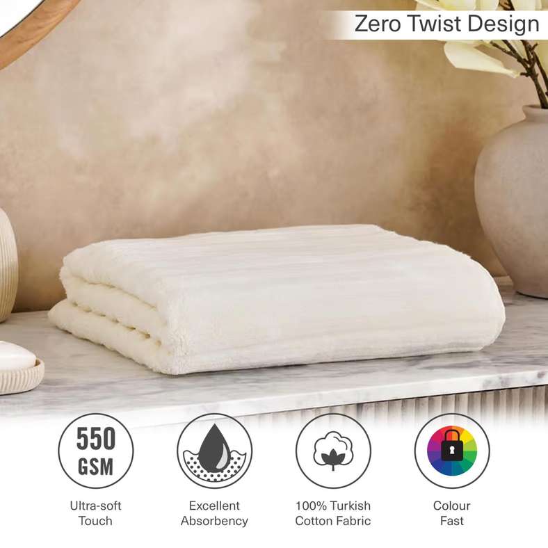 Pan Home منشفة استحمام مضلعة بدون لف - كريمي - Image 5