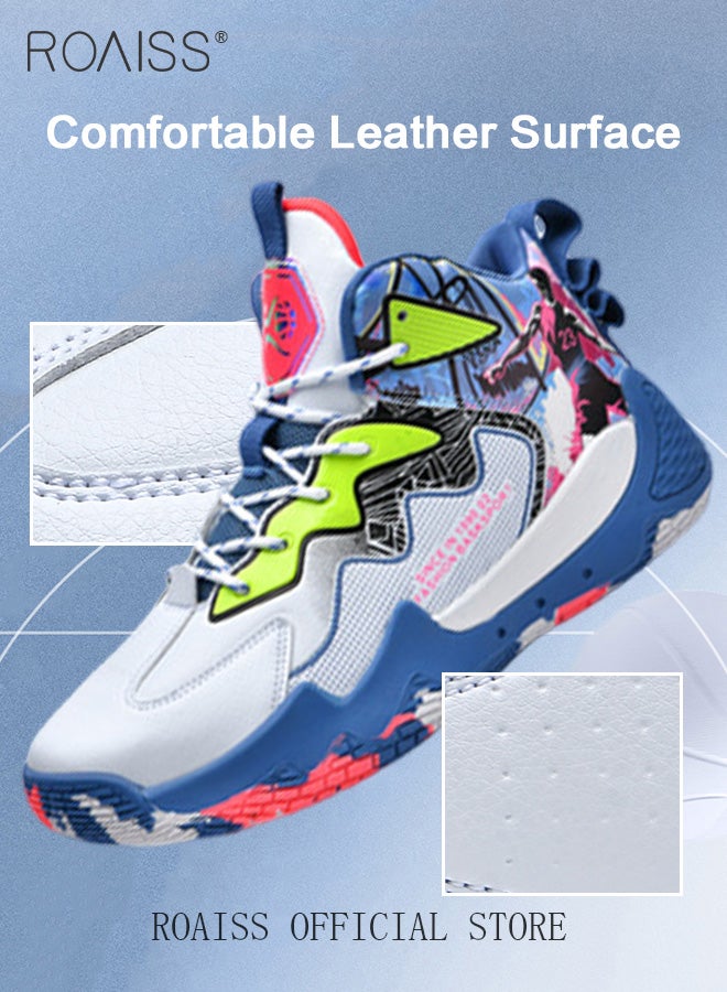 roaiss High Top Graffiti Training Basketball Shoes for Men Youth Outdoor Non Slip Shock Absorbing Sneakers Men's Breathable Lace Up Athletic Running Shoes Trainers - Image 4
