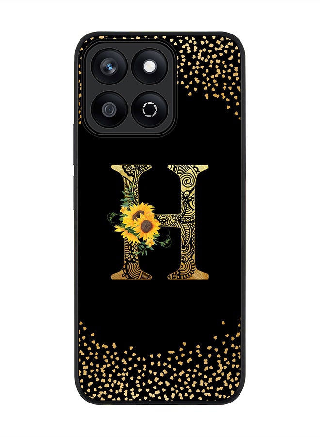 Stylizedd غطاء هاتف Honor X7c 4G، حماية كاميرا نحيفة، غطاء هاتف مضاد للصدمات - مونوغرام زهور مخصص - H (أسود) - Image 1