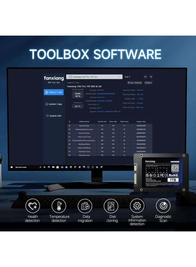fanxiang SSD 1TB SATA III 6Gb/s,2.5" Internal SSD Hard Drive, Read Up to 550MB/s WITH A SATA III Cable, Compatible with Laptop and PC Desktops - Image 5