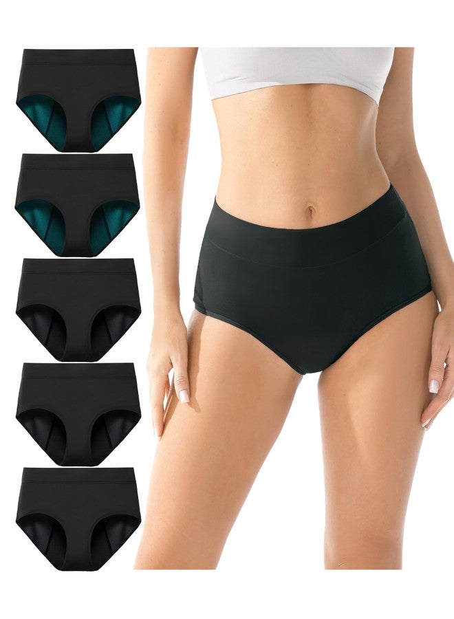 TIICHOO Incontinence Underwear for Women Leak Proof Protective Underwear 5 Pack (X-Large, 3 Black/2 Black with Green Lining - Image 1