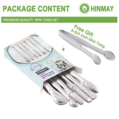 HINMAY Small Serving Tongs Set 6-Inch Appetizer Tongs Stainless Steel Mini Tongs, Set of 6 - Image 2