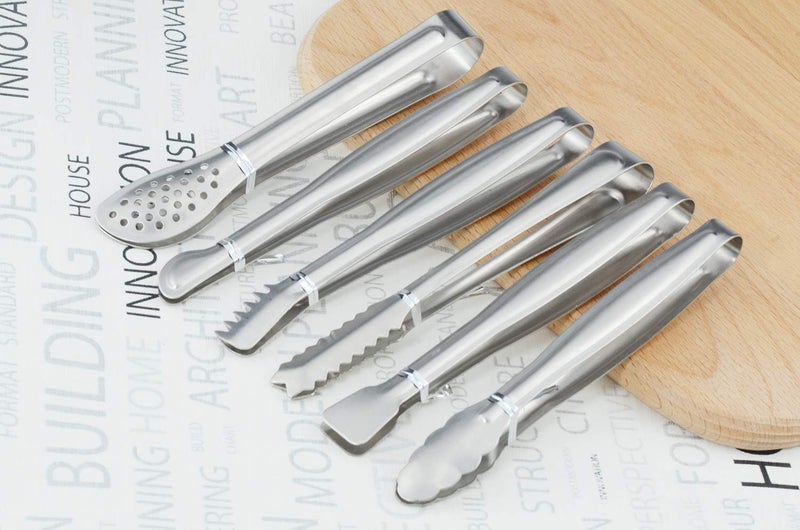 HINMAY Small Serving Tongs Set 6-Inch Appetizer Tongs Stainless Steel Mini Tongs, Set of 6 - Image 5