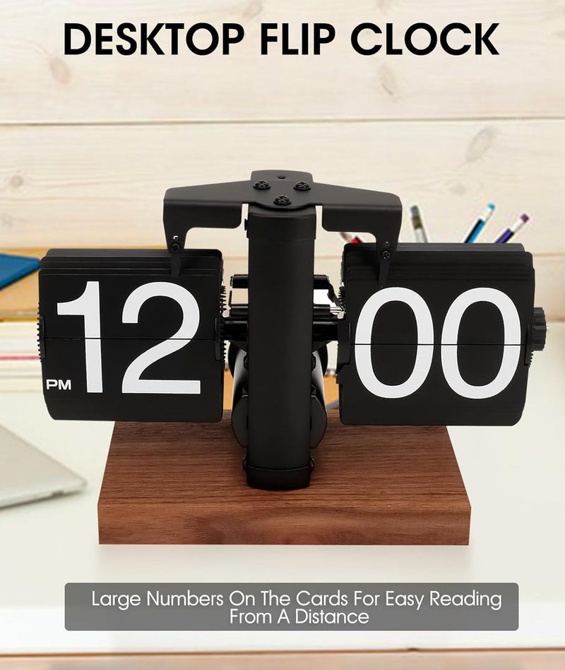 DARKFISH DARKFISH Flip Clock Flip Clock Vintage Desk Clock Digital Automatic Turning Battery Operated Mechanical Desk Clock Black Ideal for Home Office Room Decor  - Image 4