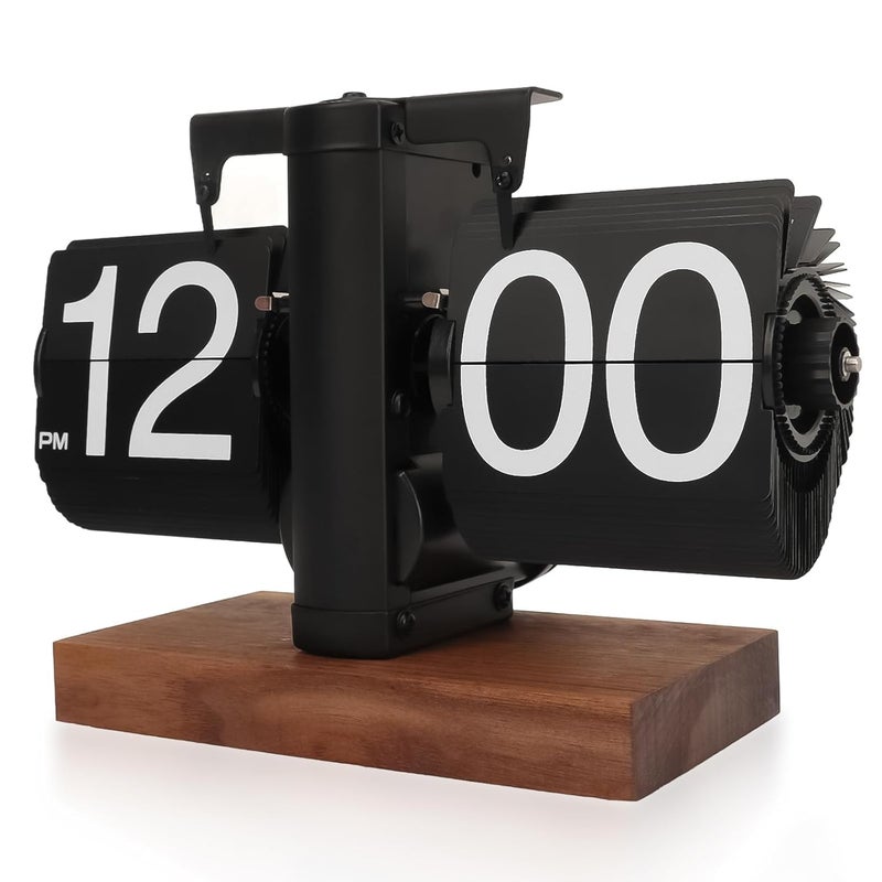 DARKFISH DARKFISH Flip Clock Flip Clock Vintage Desk Clock Digital Automatic Turning Battery Operated Mechanical Desk Clock Black Ideal for Home Office Room Decor  - Image 1
