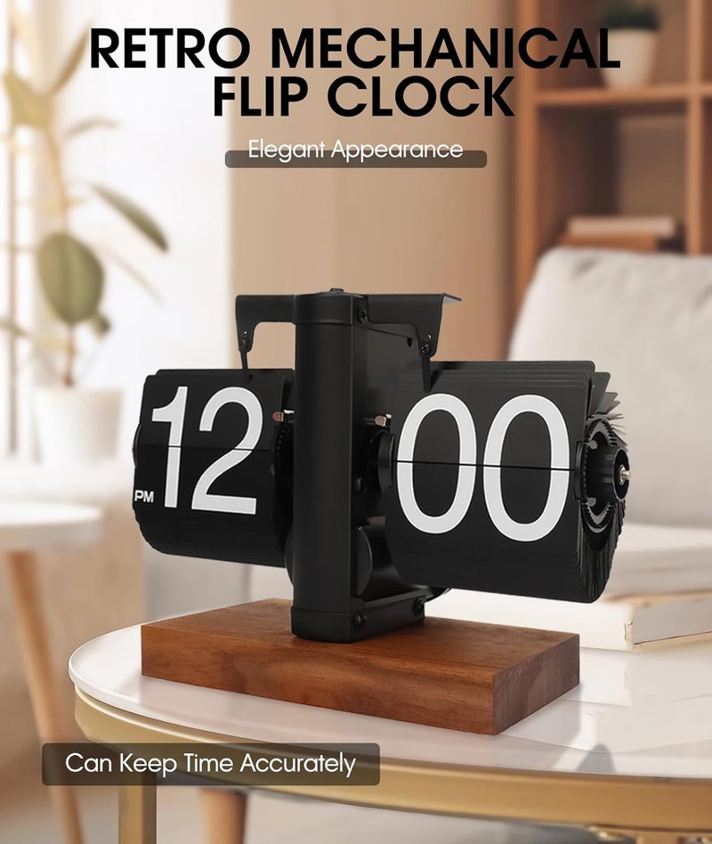 DARKFISH DARKFISH Flip Clock Flip Clock Vintage Desk Clock Digital Automatic Turning Battery Operated Mechanical Desk Clock Black Ideal for Home Office Room Decor  - Image 2