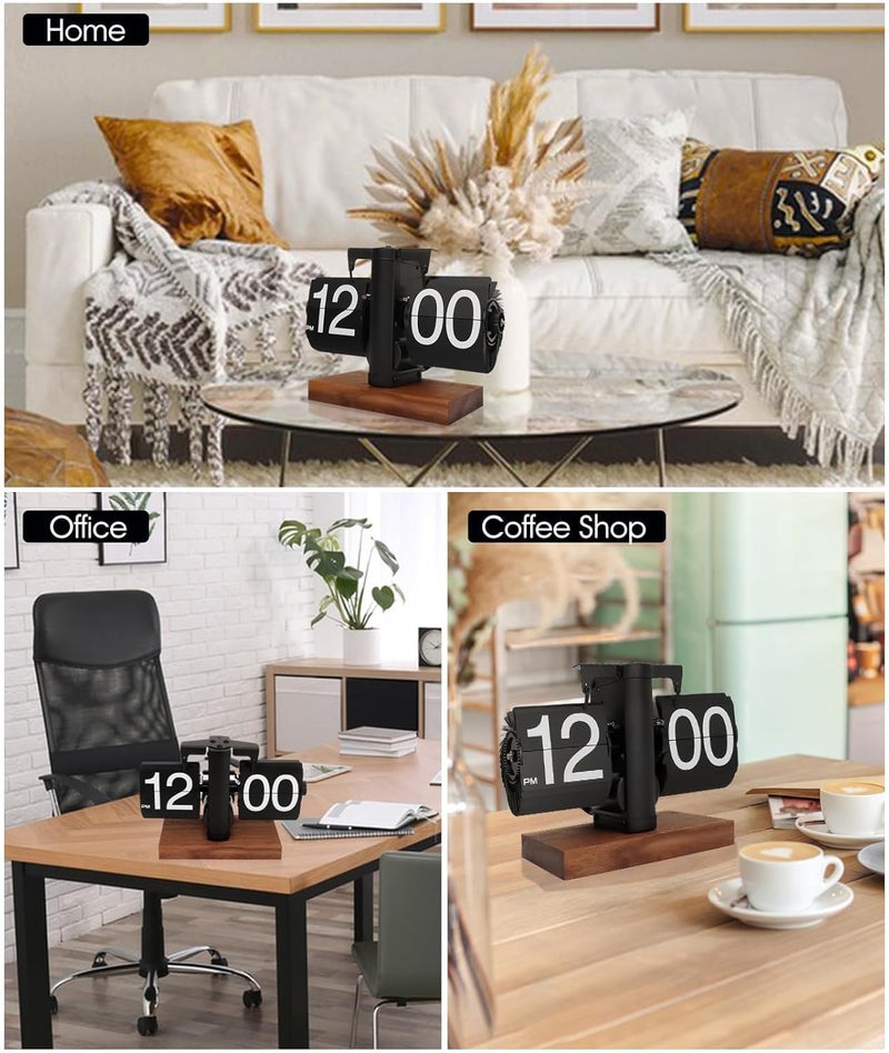 DARKFISH DARKFISH Flip Clock Flip Clock Vintage Desk Clock Digital Automatic Turning Battery Operated Mechanical Desk Clock Black Ideal for Home Office Room Decor  - Image 5