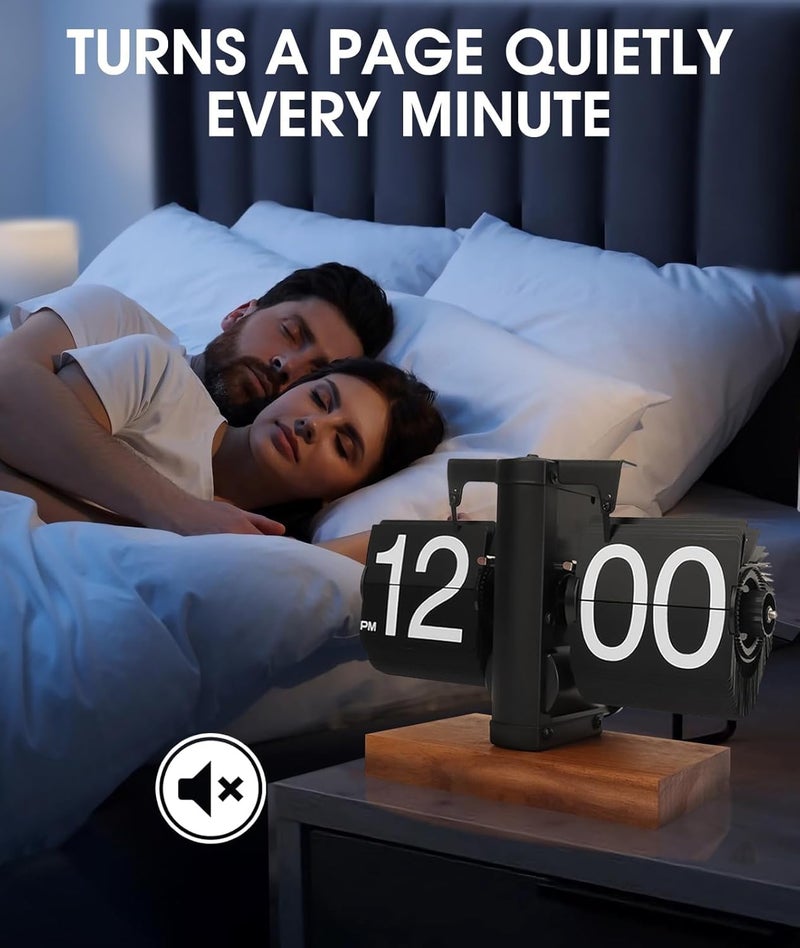 DARKFISH DARKFISH Flip Clock Flip Clock Vintage Desk Clock Digital Automatic Turning Battery Operated Mechanical Desk Clock Black Ideal for Home Office Room Decor  - Image 3