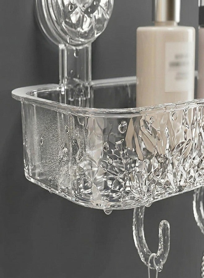 LINEAR Wall Mounted Bathroom Shelf Organizer with Hooks, Self Adhesive Plastic Storage Rack, No Drill Waterproof Shower Shelf, Transparent Crystal Design, Strong Suction Holder (2, Rectangular) - Image 2
