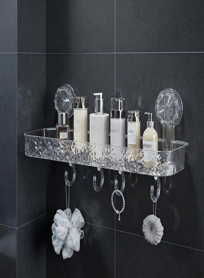 LINEAR Wall Mounted Bathroom Shelf Organizer with Hooks, Self Adhesive Plastic Storage Rack, No Drill Waterproof Shower Shelf, Transparent Crystal Design, Strong Suction Holder (2, Rectangular) - Image 4